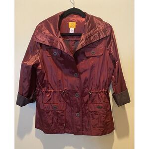 RUBY Rd women's Metallic Oxblood Red Jacket Roll Tab Cuffs ButtonUp‎ Pockets 14